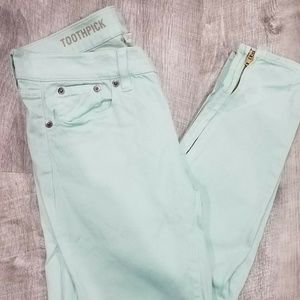 J CREW Mint Toothpick Ankle Zip Skinny Jeans Sz 25